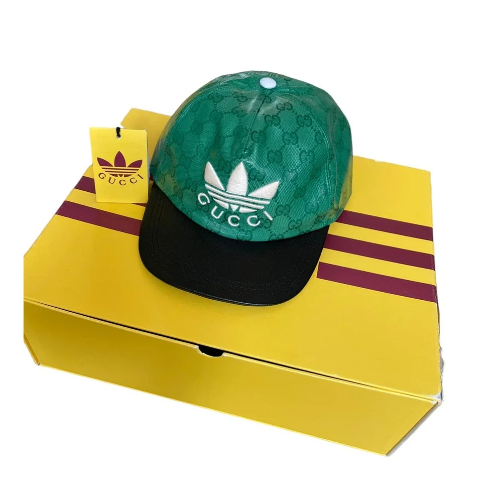 Gucci x Adidas GG Supreme Baseball Cap Hat Green Black Canvas Unisex Size M